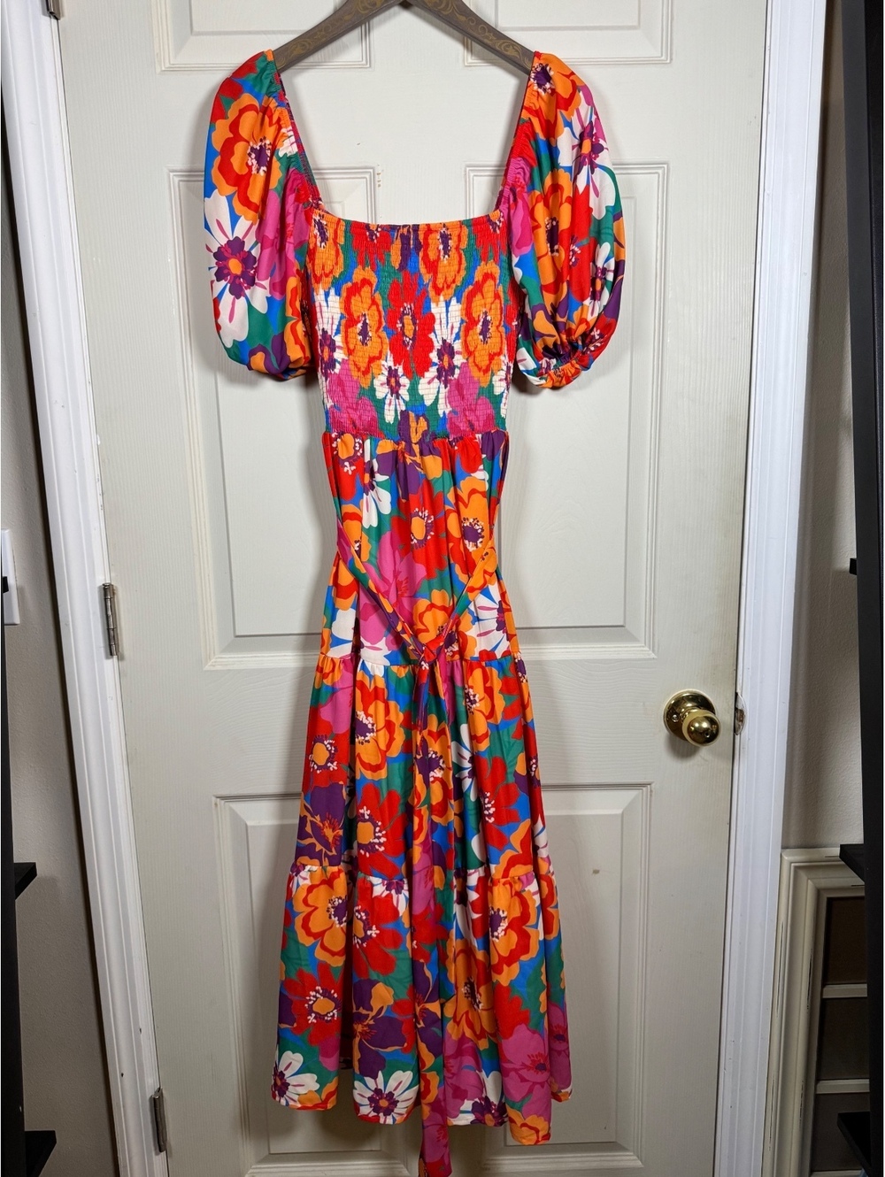 Floral Puff Sleeve Midi Dress Size S